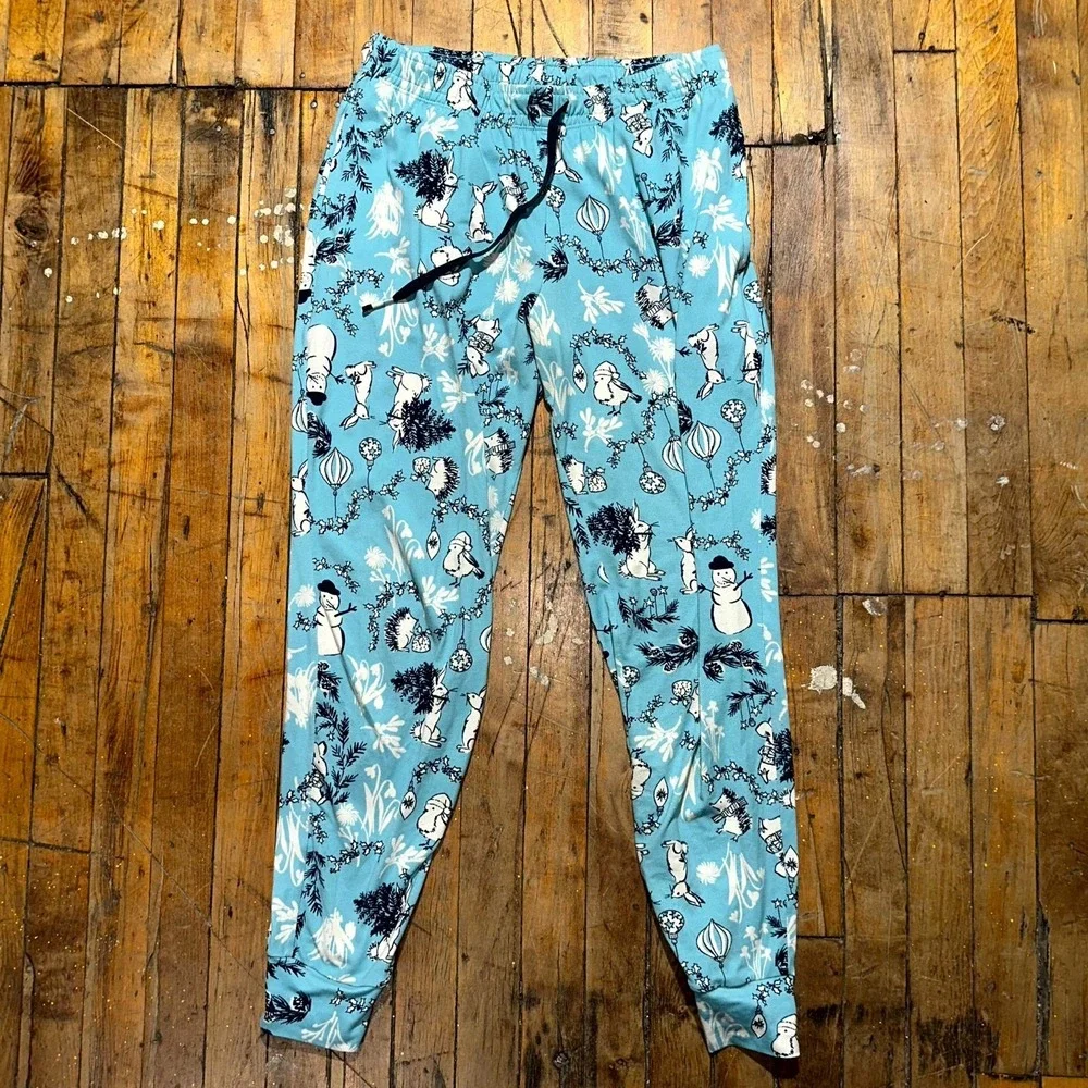 Cuddl Duds Sleep Pants Womens XS Blue Knit Drawstring‎ Graphic Print Comfort